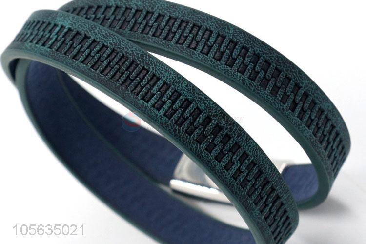 Super quality retro style men leather wrap bracelet with magnetic buckle