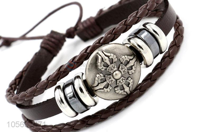 High quality retro styles handmade mens leather bracelets with charms