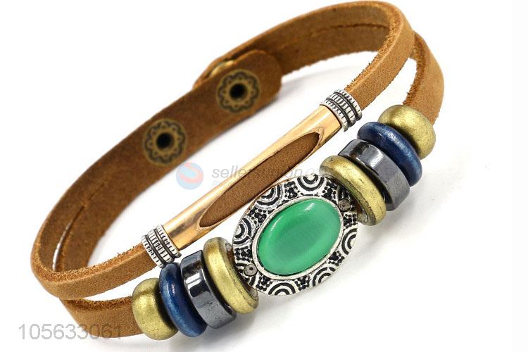 China OEM handmade mens leather bracelet retro alloy braided bracelet