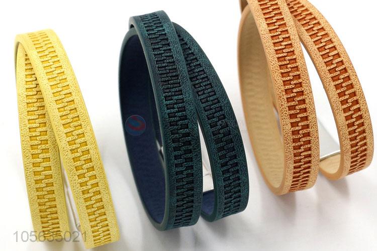 Super quality retro style men leather wrap bracelet with magnetic buckle