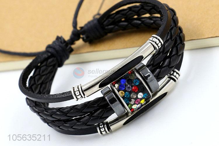 Best quality multitier men leather bracelet vintage braided bracelet