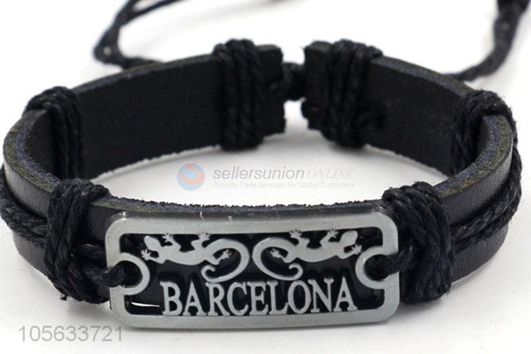 Recent design mens retro adjustable leather bracelets with alloy charms