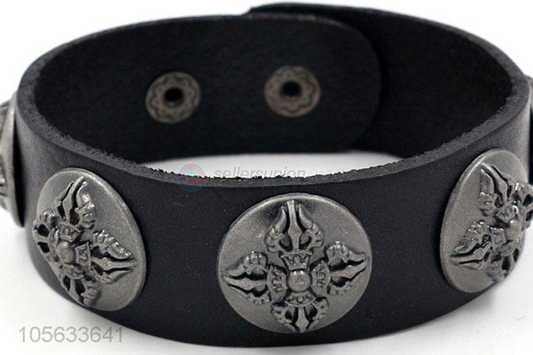 Factory wholesale retro punk genuine leather mens bracelets