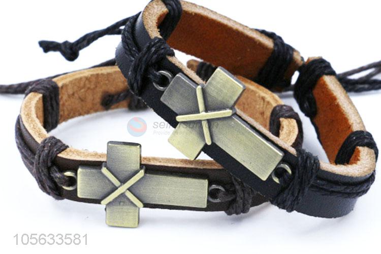 Competitive price mens favor retro adjustable braided cross bracelet