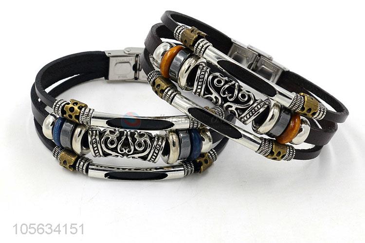 Top manufacturer fashion charm custom men leather handmade bracelet