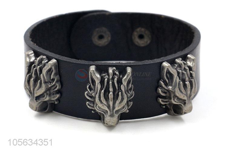 Resonable price custom men genuine leather bracelet with alloy charms