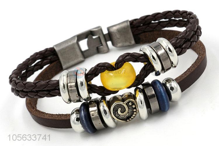 Factory customized multilayer leather braid bracelet retro mens bracelets