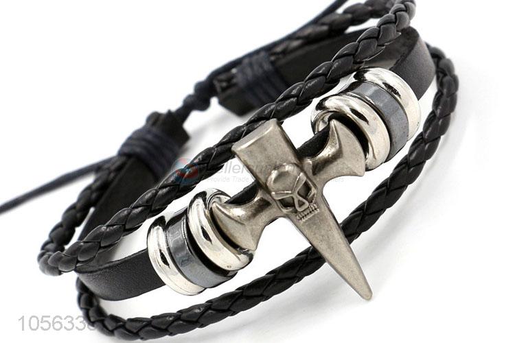 China supplier retro styles handmade mens leather bracelets with charms