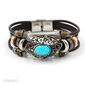 China supplier multilayer leather bracelet retro alloy bracelets