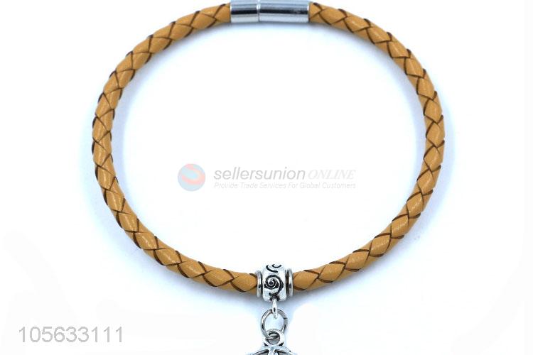 Cheap wholesale mens favor handmade retro braided rope bracelet with alloy flower