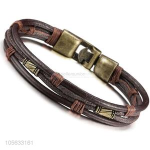 Wholesale custom handmade mens leather bracelet retro alloy braided bracelet