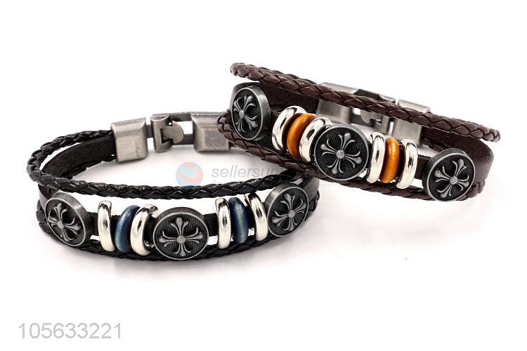 Recent design retro styles handmade mens leather bracelets with charms