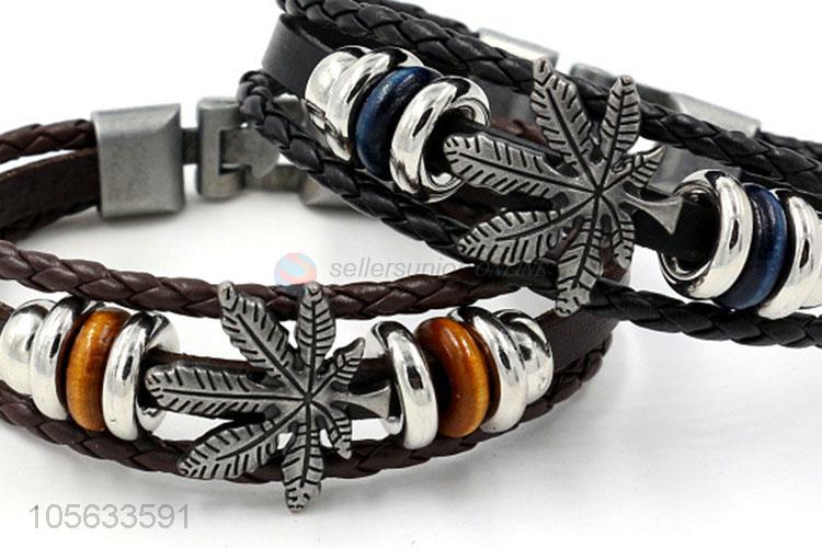 Customized handmade retro braided leather zinc alloy bracelet for men