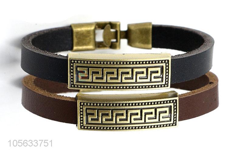 China wholesale retro men leather bracelet alloy charms bracelet