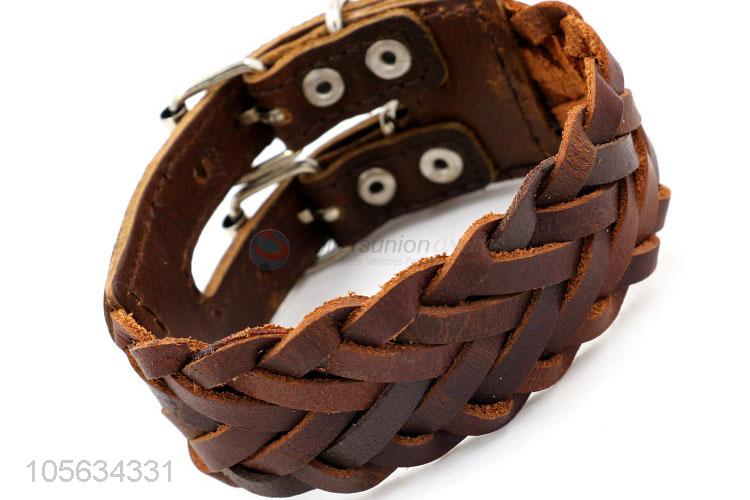 Top sale mens favor handmade retro wide braided leather bracelet