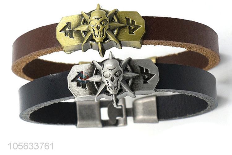 Promotional cheap custom fashion charm leather bracelet for men