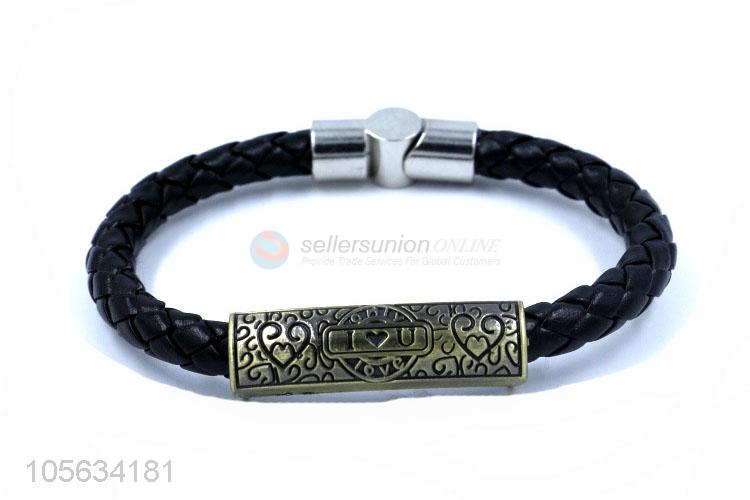 Best sale handmade mens leather bracelet retro alloy braided bracelet