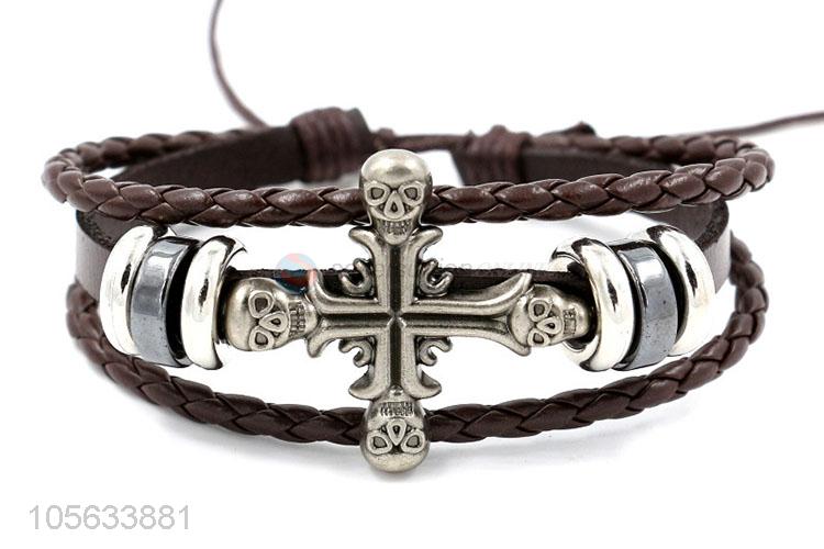 Best quality mens favor handmade retro adjustable braided leather bracelet