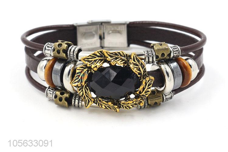 Customized retro leather braided bracelet charms bracelets for men