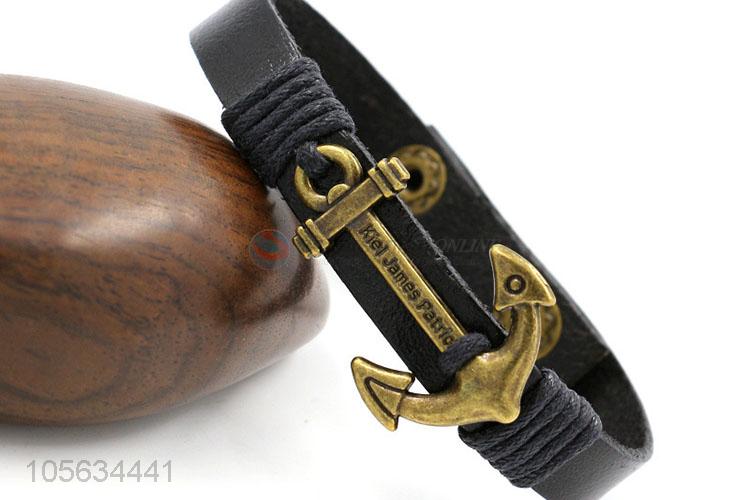 Outstanding quality retro mens leather bracelets with anchor charms