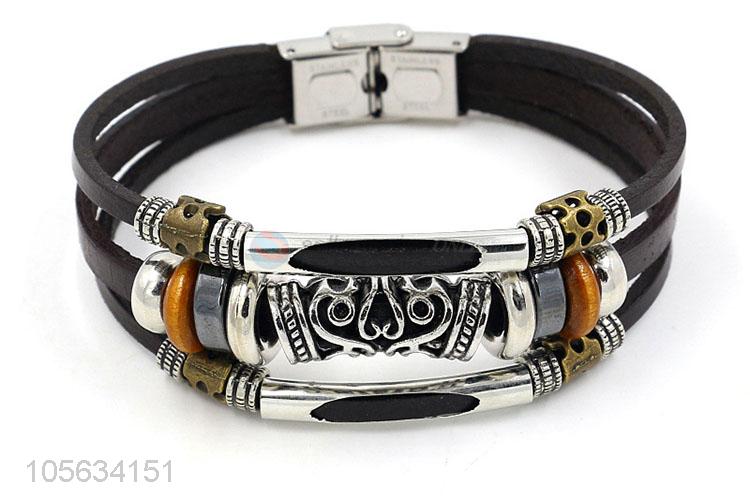 Top manufacturer fashion charm custom men leather handmade bracelet