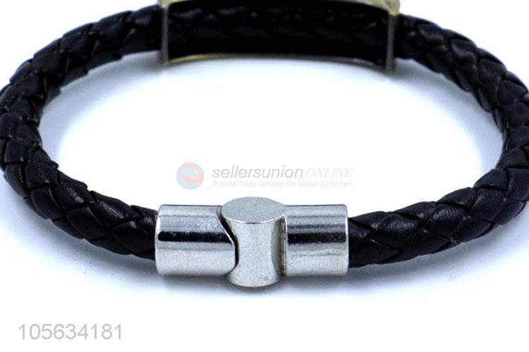 Best sale handmade mens leather bracelet retro alloy braided bracelet