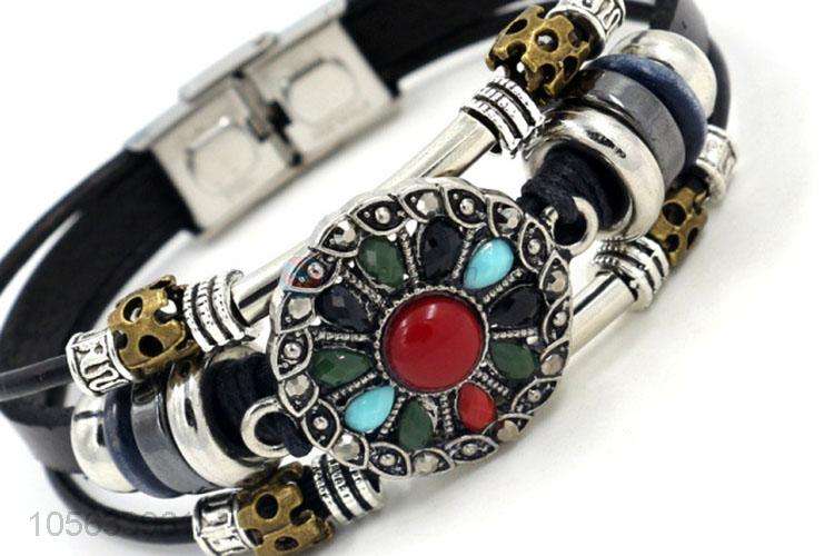 Wholesale cheap retro punk men leather bracelet alloy charms bracelet