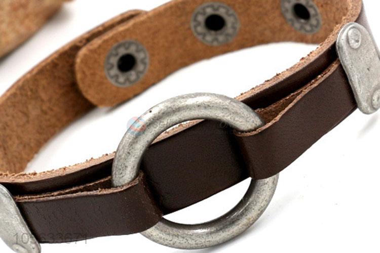 Made in China retro styles mens leather bracelets with circle charms