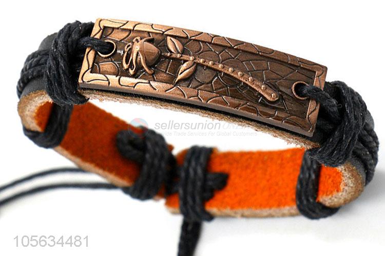 Factory sales multitier men leather bracelet vintage alloy bracelet