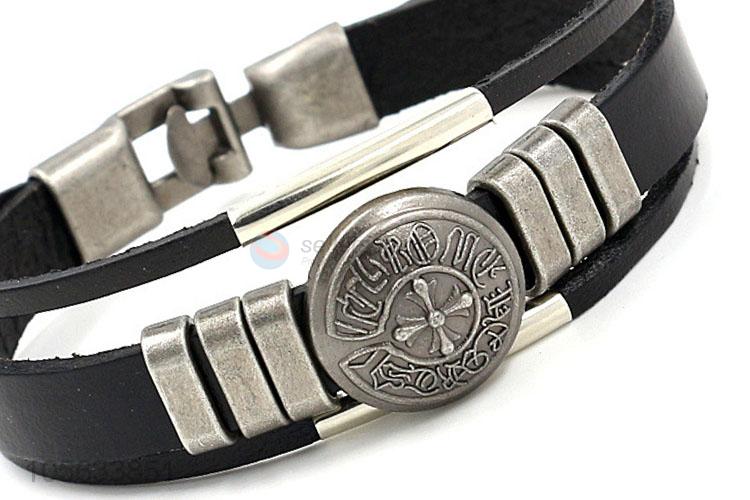 Resonable price retro punk men leather bracelet alloy charms bracelet