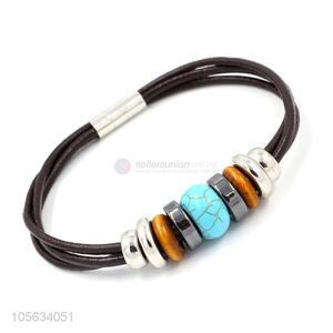 Most popular mens multitier leather bracelet with beads