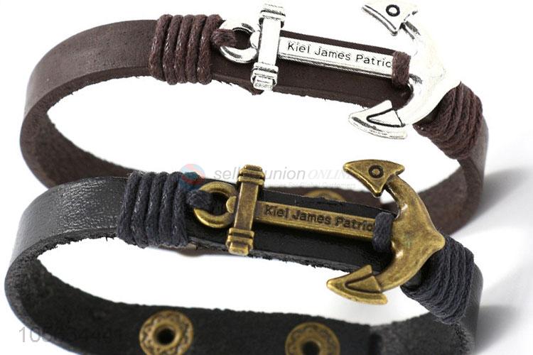 Outstanding quality retro mens leather bracelets with anchor charms