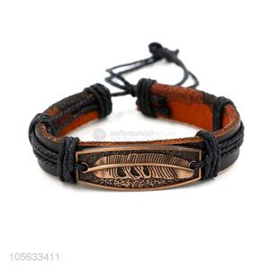 Professional mens favor handmade retro adjustable braided leather bracelet