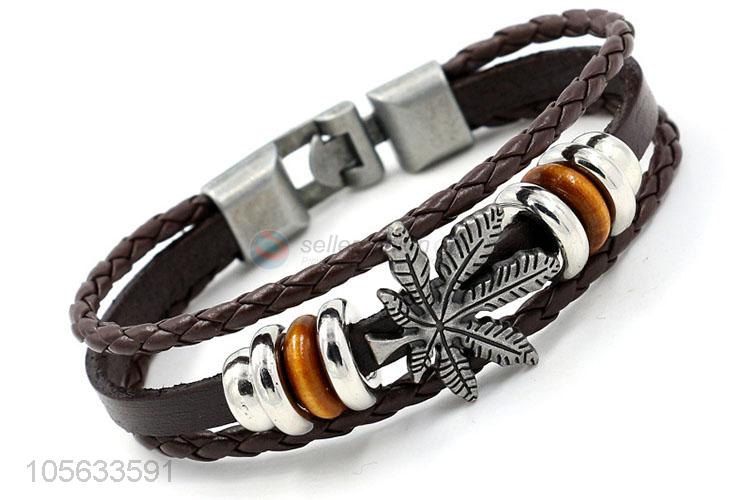 Customized handmade retro braided leather zinc alloy bracelet for men