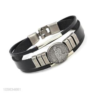 Wholesale custom handmade mens leather bracelet retro alloy bracelet