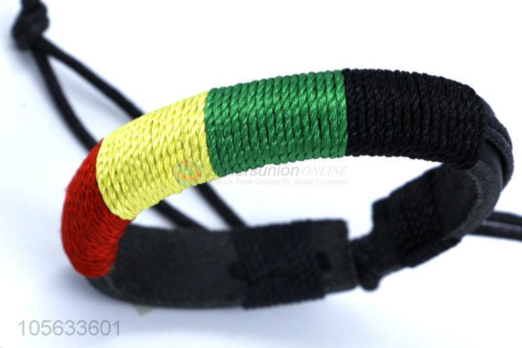 Factory promotional men women leather color string braided bracelet