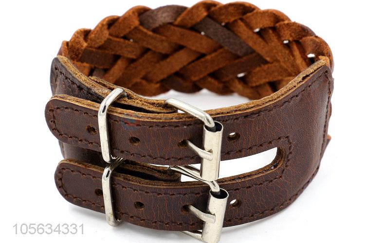 Top sale mens favor handmade retro wide braided leather bracelet