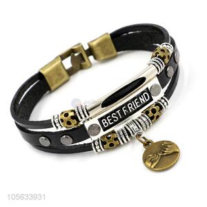 Top selling handmade mens leather bracelet with retro alloy charms