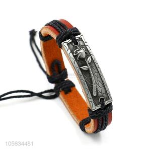 Factory sales multitier men leather bracelet vintage alloy bracelet