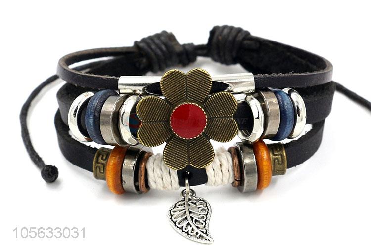 Factory supply fashion charm custom men braided leather handmade bracelet