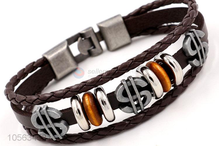 Good quality retro styles handmade mens leather bracelets with charms