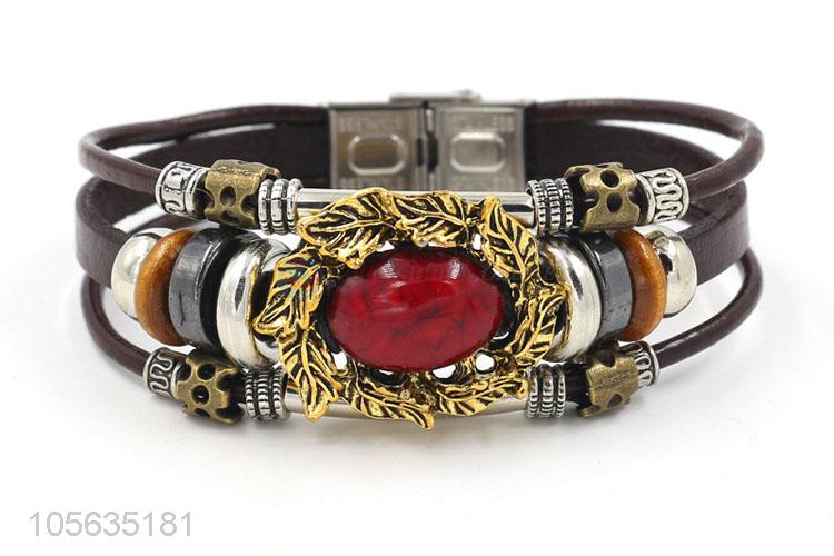 Resonable price multilayer leather bracelet retro charms bracelets