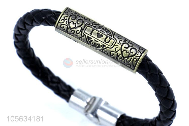 Best sale handmade mens leather bracelet retro alloy braided bracelet