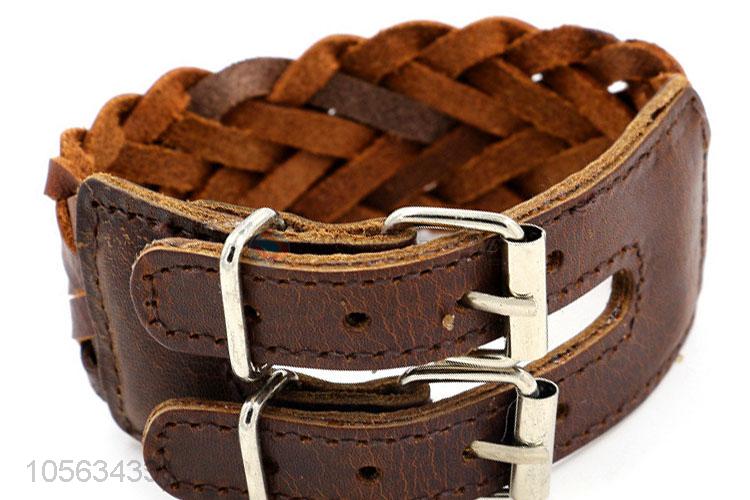 Top sale mens favor handmade retro wide braided leather bracelet