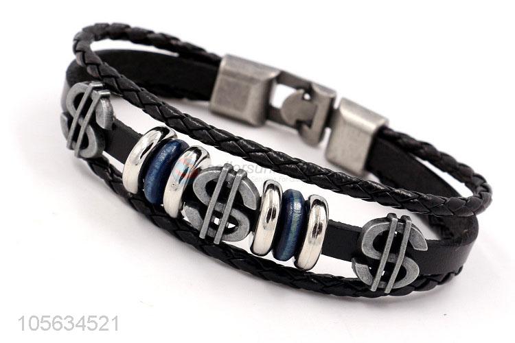 Good quality retro styles handmade mens leather bracelets with charms