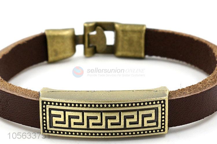 China wholesale retro men leather bracelet alloy charms bracelet