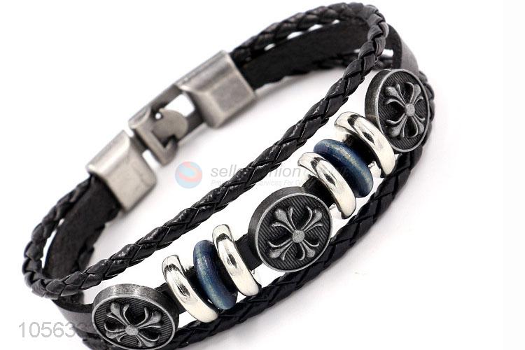 Recent design retro styles handmade mens leather bracelets with charms