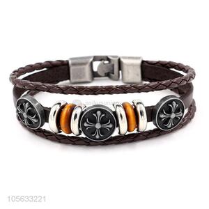 Recent design retro styles handmade mens leather bracelets with charms