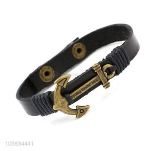 Outstanding quality retro mens leather bracelets with anchor charms