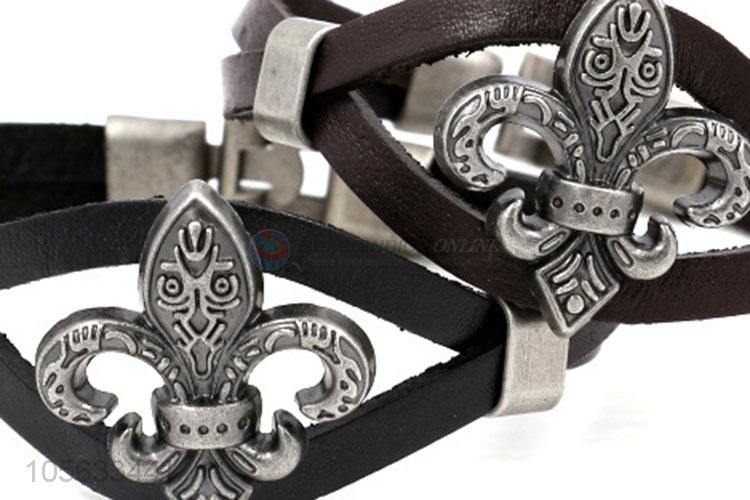 Outstanding quality retro punk men leather wrap cross bracelet